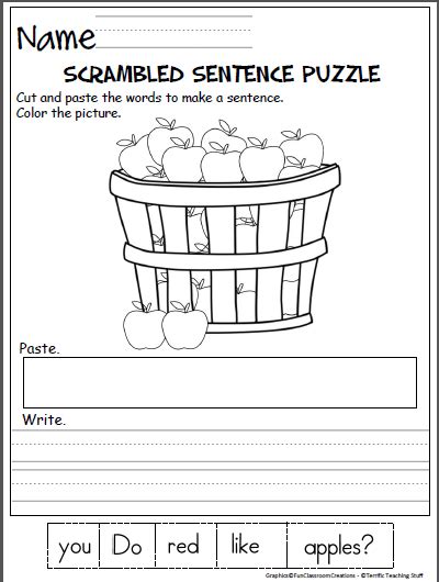 Sentence Puzzle And Writing Apples Made By Teachers