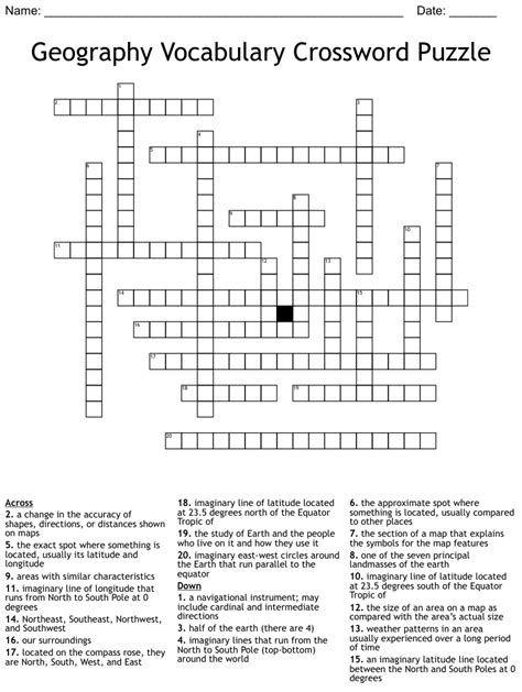 Map Skills Vocabulary Crossword Wordmint