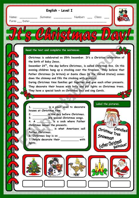 Its Christmas Day Esl Worksheet By Xani Christmas Worksheets