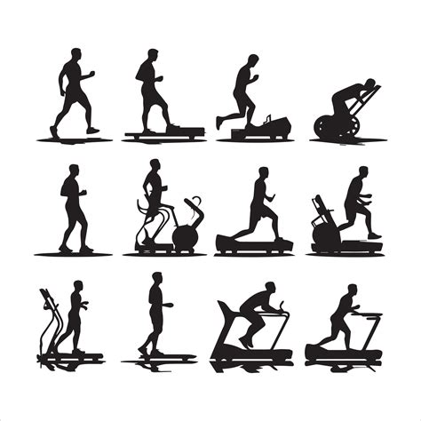 Gym workout silhouette collection.human fitness illustration set ...