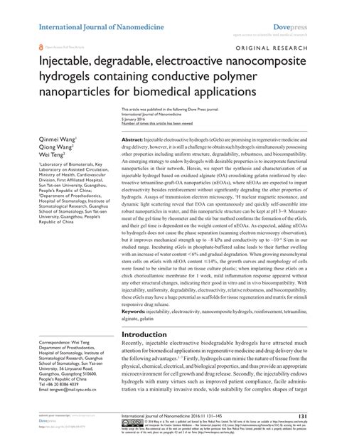 (PDF) Injectable, degradable, electroactive nanocomposite hydrogels ...