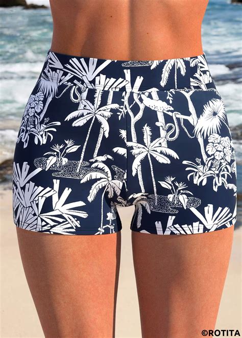 ROTITA Ruffle Navy Tropical Plants Print Tankini Set Rotita USD