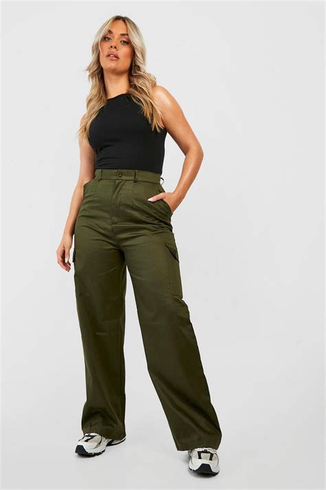 Womens Plus High Waisted Straight Leg Cargo Trousers Boohoo Uk