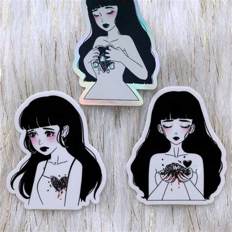 Sad Girl Sticker Pack Holographic Stickers Matte Stickers Etsy