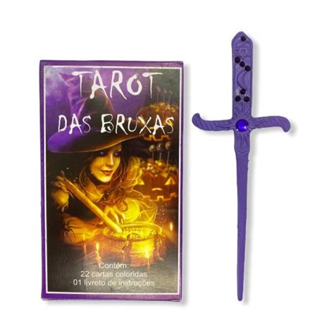 Kit Baralho Tarot Tarot Das Bruxas E Punhal Roxo Pedra Azul