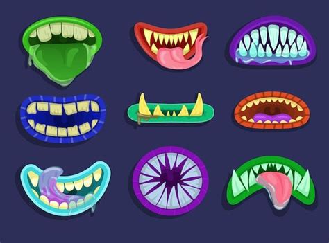 Free Vector Colorful Monster Mouth Cartoon Vector Illustration Set