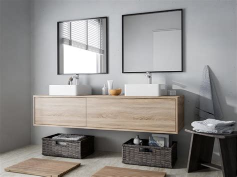 Mobile Per Bagno Sospeso Con Lavabo Doppio Naturale Chiaro L150 X H32