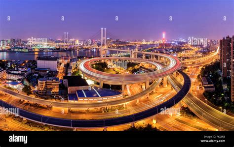 Shanghai Nanpu Bridge at night Stock Photo - Alamy