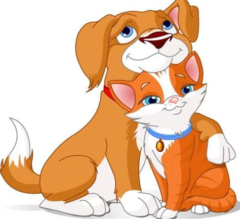 Cat and dog hug vector material free download