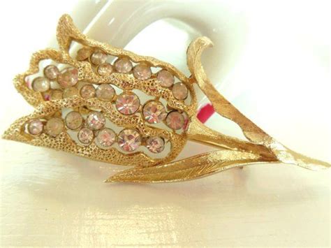 Vintage Coro Brooch Rhinestone Gold Tulip 50s Item 50 Etsy Coro