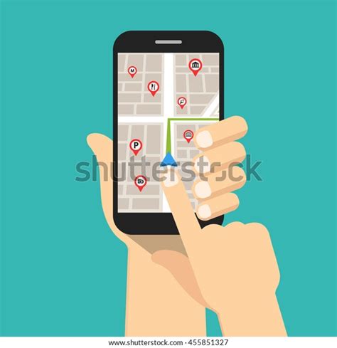 Hand Holding Smartphone Touching Screen Mobile Stock Vector Royalty Free 455851327 Shutterstock