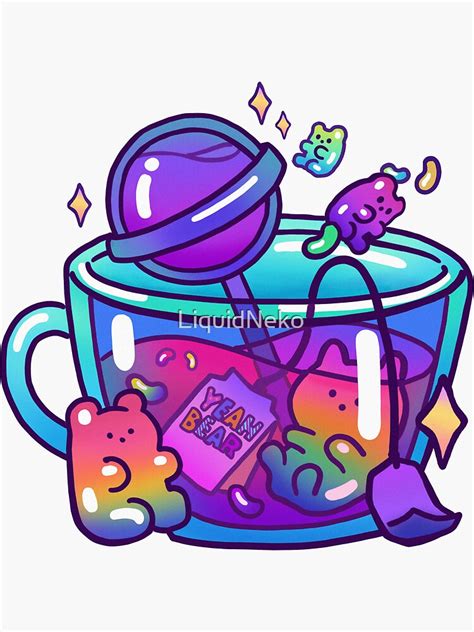 Cute Kawaii Jelly Bear Tea Cup Sticker For Sale By Liquidneko Redbubble