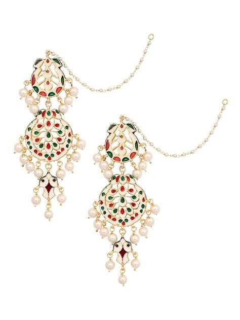 Buy Gold Toned Handcrafted Metal Kundan Earrings Femnw Femi The