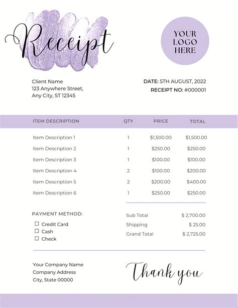 Editable Receipts Template Card Receipts Canva Printable Etsy Australia