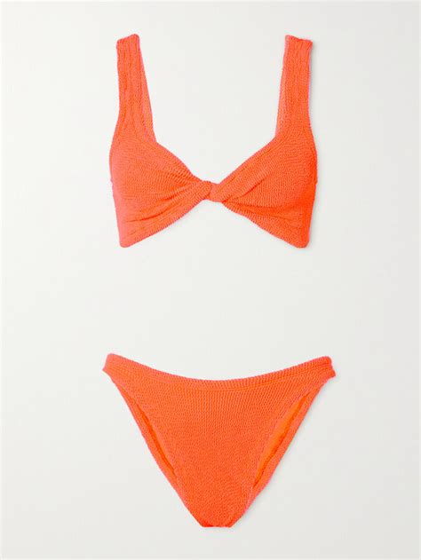 Hunza G Net Sustain Juno Twist Front Seersucker Bikini Orange ShopStyle Two Piece Swimsuits