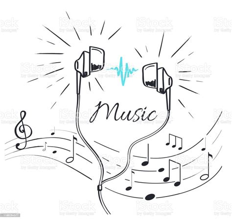 Music Headphones With Sounds And Notation Sketch Stock Illustration Download Image Now