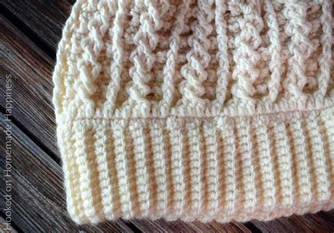 Double Brim Cable Crochet Beanie Pattern Hooked On Homemade Happiness