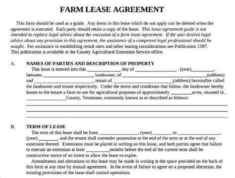 Farm Lease Agreement Template Card Template