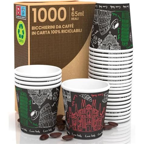 Lot De 1000 Verres En Papier À Café 65 Ml Italie Noir Verres