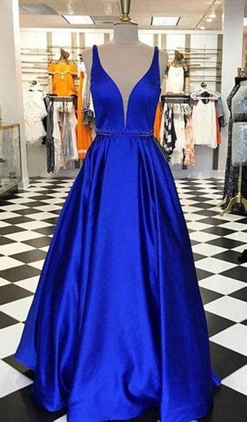 A Line V Neck Royal Blue Prom Dresses Royal Blue V Neck Formal Gradua