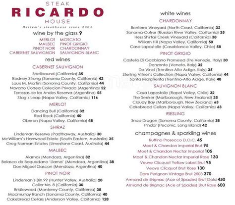 Menu at Ricardo steakhouse, New York City, 2nd Ave