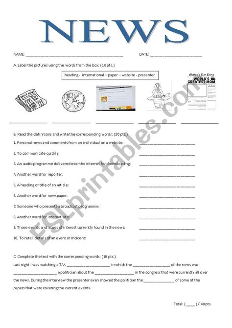 News Esl Worksheet By Lahm