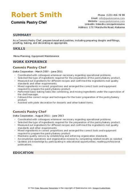 Commis Pastry Chef Resume Samples Templates For