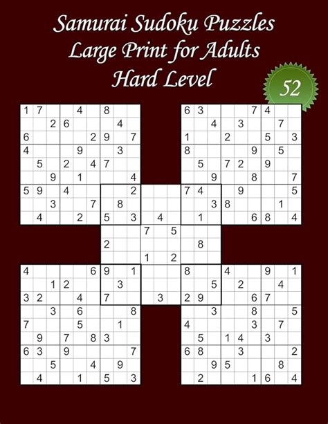 Samurai Sudoku Puzzles Large Print For Adults Hard Level N