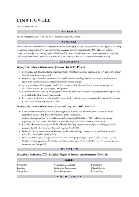 Church Administrator Resume Cv Example And Writing Guide