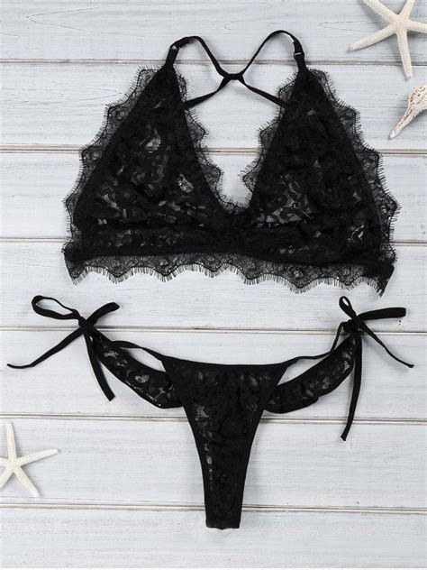 [9 Off] 2021 Black Lace Cami Bikini Set In Black Zaful