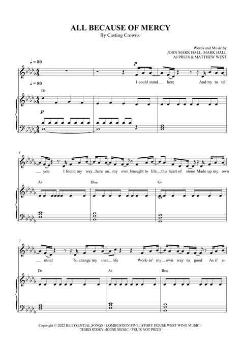 All Because Of Mercy Arr Scmusic By Casting Crowns Sheet Music For Piano Vocal And Guitar