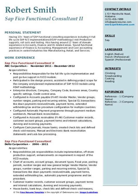 Sap Fico Functional Consultant Resume Samples Qwikresume