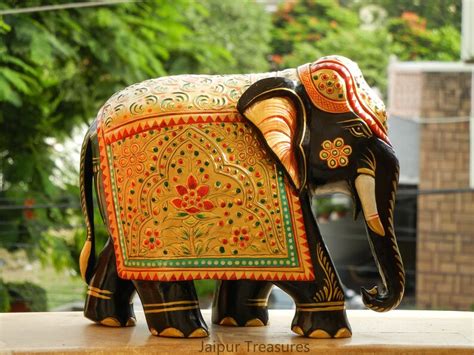 Wooden Elephant Statue Figure Fine Hand Painted Showpiece Etsy