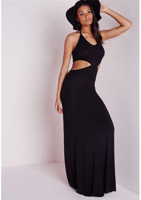 Missguided Cut Out Side Maxi Dress Black 40 Missguided Lookastic