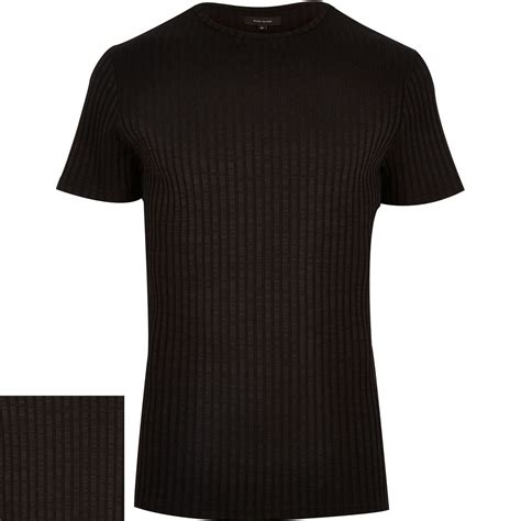 River Island Black Chunky Ribbed T Shirt For Men Lyst