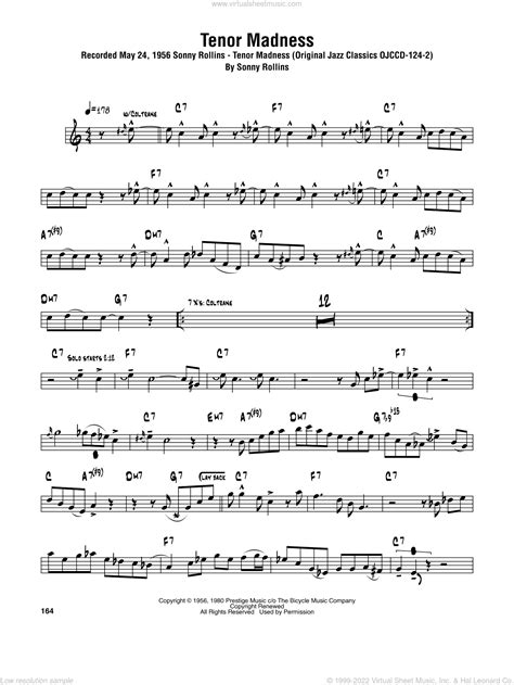 Tenor Madness Sheet Music For Tenor Saxophone Solo Transcription V2