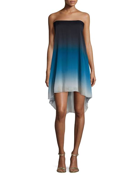 Halston Heritage Strapless Ombre High Low Dress Atlantic Hi Low