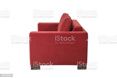 Modern Red Suede Couch Sofa Isolated On White Background Stock Photo