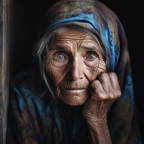 Premium Photo Wrinkled Face Beauty Sad Old Woman Waiting For Someone In Her Eye In Wooden Hut