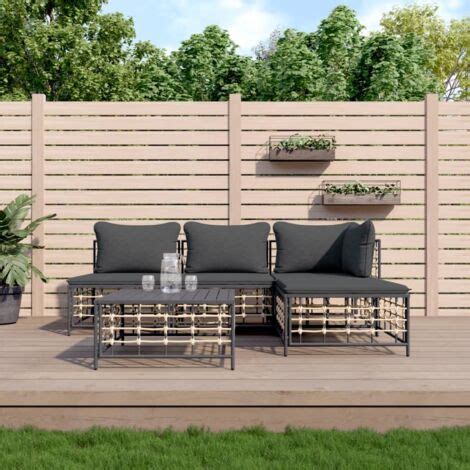 5 Tlg Garten Lounge Set Mit Kissen Anthrazit Poly Rattan