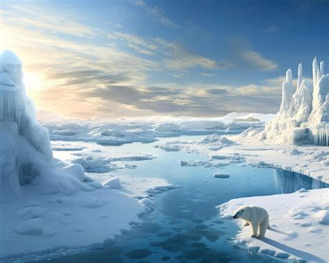 Premium AI Image | Melting Arctic ice exposes vulnerable polar bear habitat