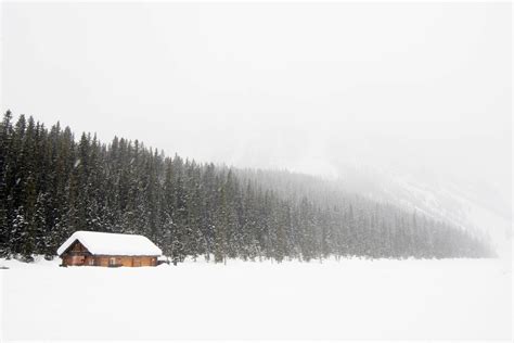 Beautiful winter landscape with snow. A wooden house close to a forest