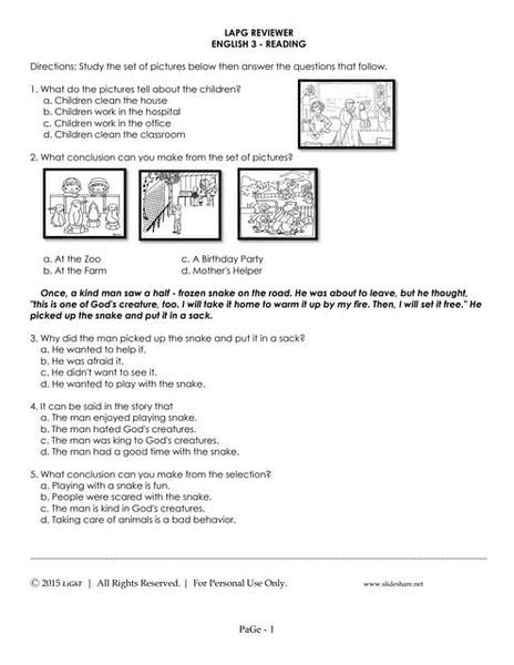 K To 12 Grade 3 English Reading Nat National Achievement Test Rev