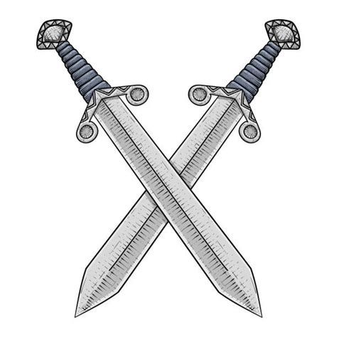 Drawing Of A Two Swords Crossing Illustrations, Royalty-Free Vector ...