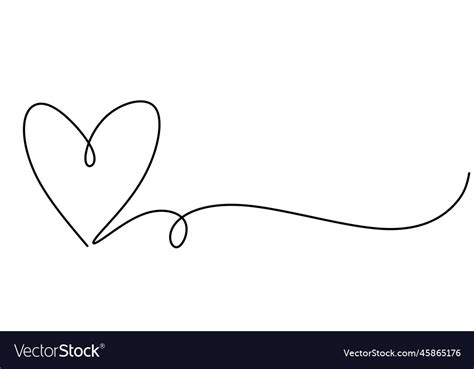 Heart One Line Drawing Symbol Of Love Continuous Vector Image