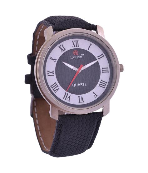 Buy Evelyn Round Dial Black Leather Strap Quartz Watch For Men Online