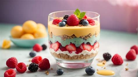 Premium Ai Image Photo Delicious Parfait On Pastel Background