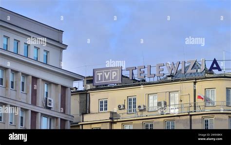 Warsaw Poland 29 December 2023 Signage On The Building Facade Tvp