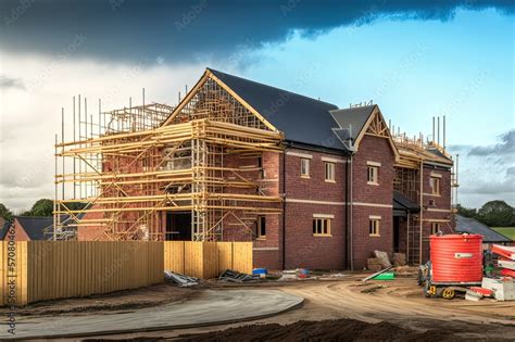 Scaffolding Surrounds New Homes During Building On Milton Keynes