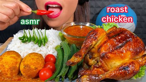 Asmr Eating Whole Roast Chicken Spicy Egg Curry Okra Chilli Tomato